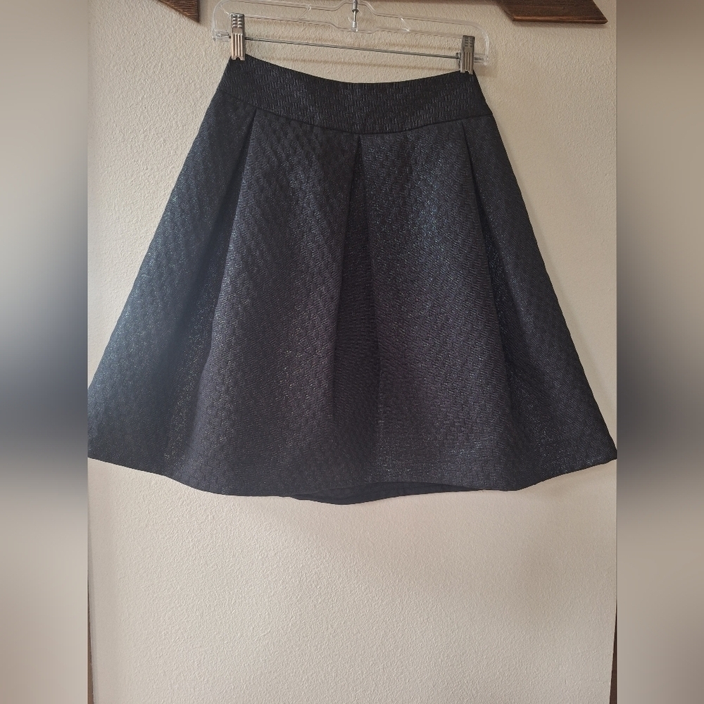 Kate Spade Black Shimmer Pleated Mini Skirt Side Zip Lined Womens Size 0
